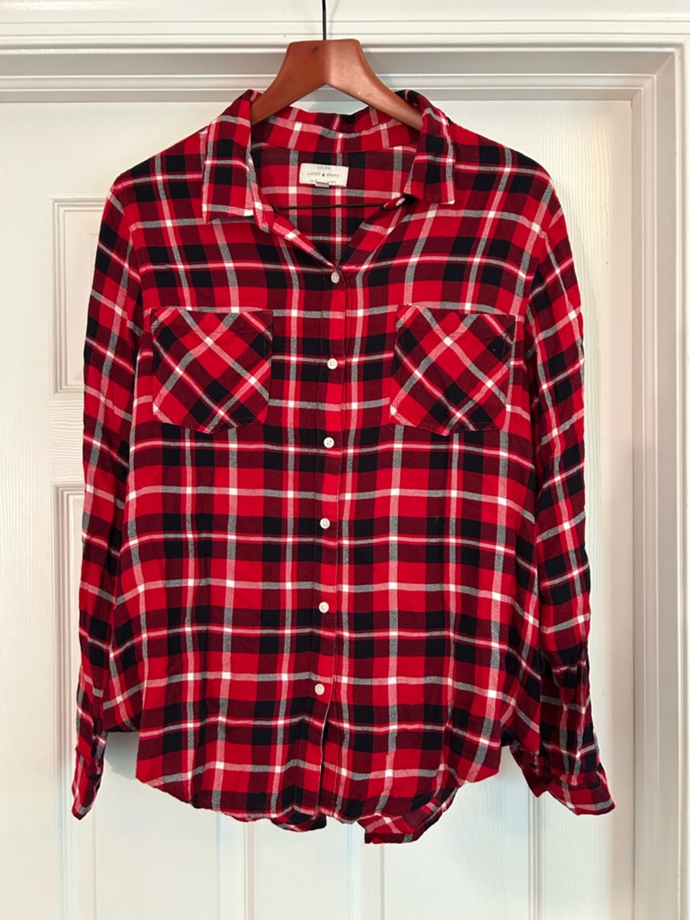 Lucky Brand Red, Black & White Plaid Shirt